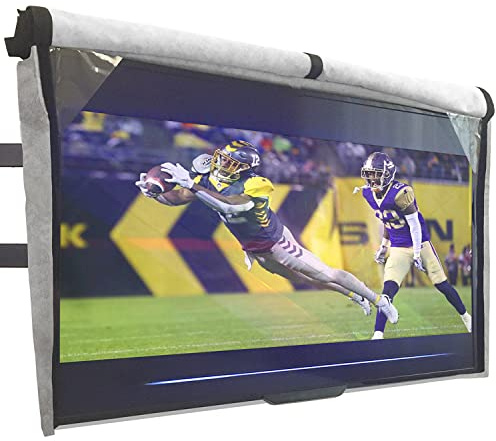 Outdoor-TV-Abdeckung, 55 Zoll, mit Frontklappe, wetterfest, wasserdichter Schutz, weiche Innenseite, mit Bodenabdeckung, Grau