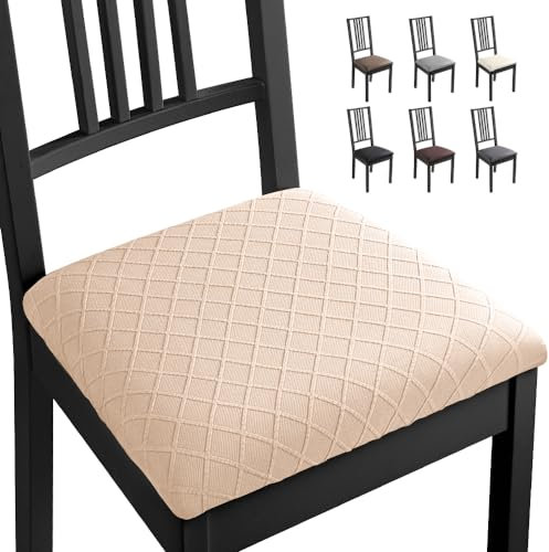 Stuhlhussen Esszimmerstuhl Sitzbezug 4 Stück Spandex Jacquard Stuhl Sitzbezüge Stretch-Sitzbezüge Abnehmbar Waschbar Stuhlhussen Sitzschutzbezug für Zuhause, Hotel, Bankett(4 Stück,Beige) -B