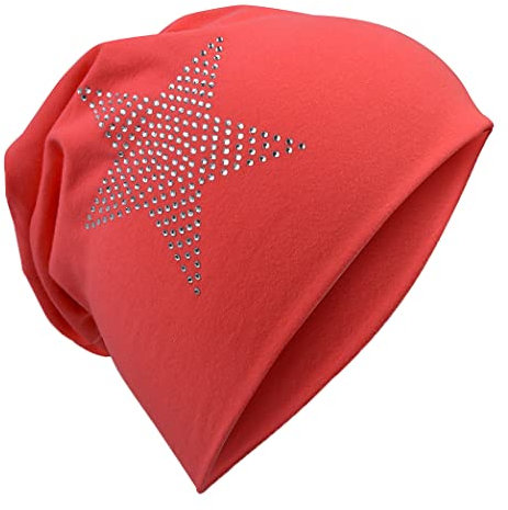Miobo Kinder Slouch Beanie Mütze,Baumwolle,Strass Stern Coral 54