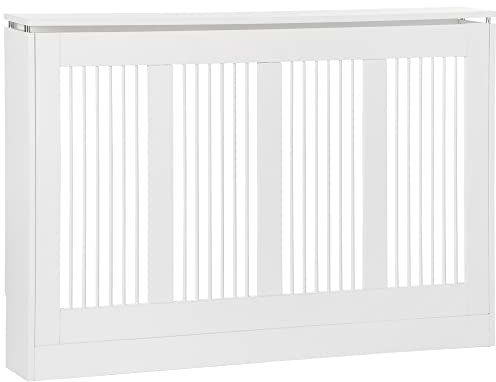 HOMCOM Moderno y Elegante Cubreradiador de Lamas para el Hogar, MDF y Acero, 120x18x84cm, Blanco