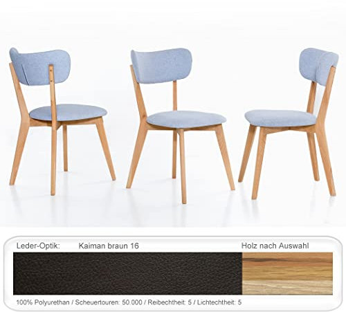 expendio Stabiler Holzstuhl Norina 12 Polsterstuhl Esszimmerstuhl Küchenstuhl Massivholzstuhl Verschiedene Varianten, Holzart:Eiche Natur geölt, Bezugstoff:Kaiman braun