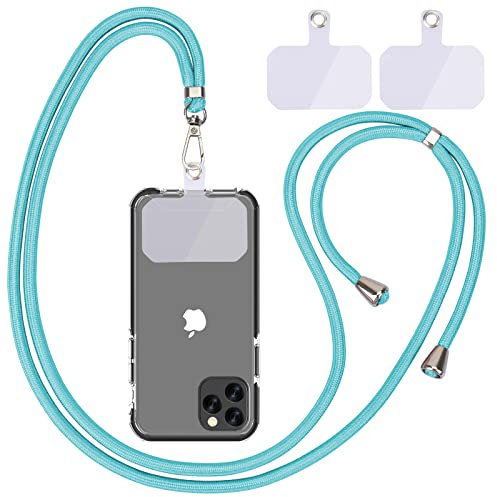Chaîne de téléphone portable universelle - Cordon universel pour téléphone portable à suspendre autour du cou - Avec cordon de téléphone portable - Réglable et amovible - Bleu militaire (1 bleu