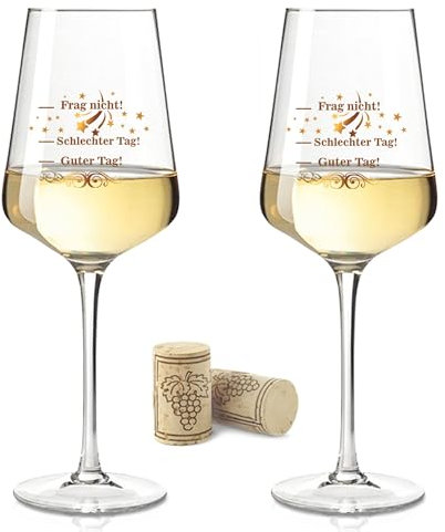 Leonardo Verres à vin avec impression UV - Schlechter Tag, Guter Tag, Frag nicht! V3 - Cadeau amusant - Cadeau d'anniversaire et pour les amateurs de vin - Verre à vin avec baromètre d'humeur -