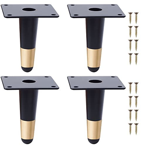 NAKUPENDA Pieds de Meuble 4Pcs Pieds de Table Conique Vertical Pieds de Canapé Pieds d'armoire en Métal pour Armoire Chaise Table (10cm Hauteur,Noir et Doré)