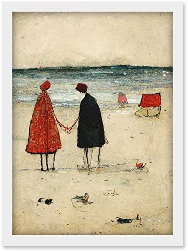Doppelganger33 LTD Perfect Day For A Walk Couple Beach Scene Artwork Framed Wall Art Print A4