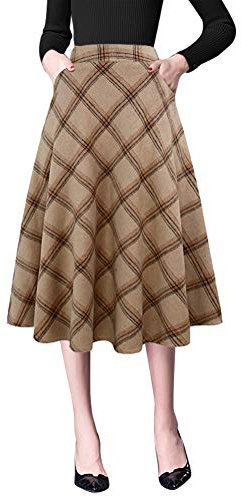 IDEALSANXUN Wollröcke für Damen Hohe Taille Aline Plissee Midi Röcke, Khaki, 3X-Groß