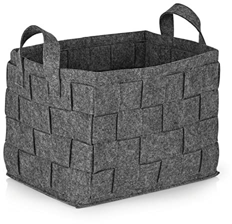 N8WERK Filz-Aufbewahrungskorb mit Griff 35x25x25cm | Ideal zur Aufbewahrung von Kaminholz & Zeitschriften | Strapazierfähig & vielseitig | Faltbarer Aufbewahrungskorb zur Lagerung [Dunkelgrau]