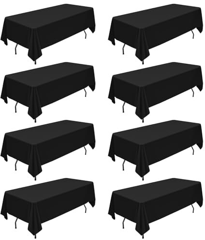8 Packungen schwarze Tischdecke aus Polyester 153 x 260 cm für rechteckige Tische mit einer Größe von 1,8 m knitterfreie waschbare Tischdecke aus Polyestergewebe für Hochzeit,Party,Bankette,Dekoration
