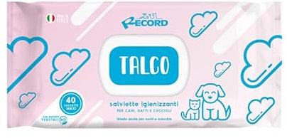 Record Wet sanitizing wipes for Dogs and Cats. Dog Wipes and Cat Wipes. Pack of 40. Pet Wipes for Hair, Paws, Muzzle and Eyes. Respect Skin and PH. Talcum Aroma