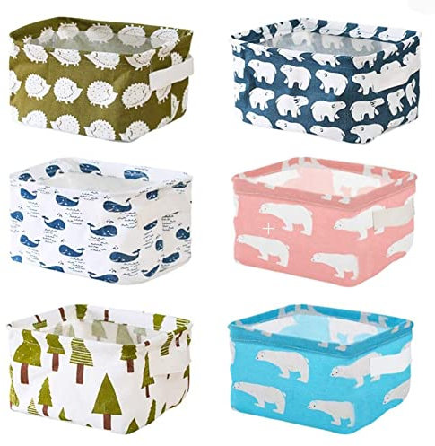 6 Stück Aufbewahrungsboxen, Klein Aufbewahrungskorb Stoff Faltbar Körbe Aufbewahrung Babykorb mit 2 Griffen Wickeltisch Organizer für Desktop Speicher
