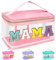 izuzta Make-up-Tasche aus Chenille, mit Griff, transparent, MAMA-Pink