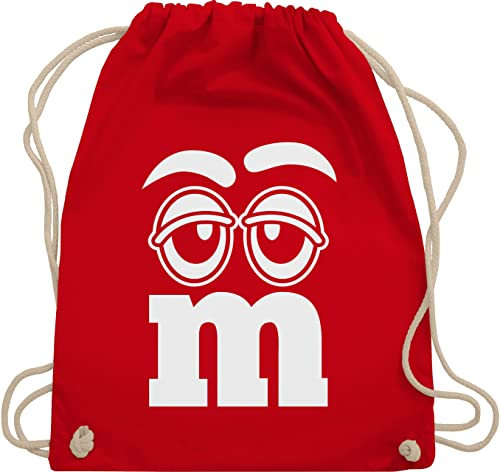 Turnbeutel Rucksack - Karneval & Fasching - Taschen - Faschingskostüm Gruppenkostüm M&M Aufdruck Gesicht I M und M I MM Augen I Fastnacht I Fasnacht I Fasnet - Unisize - Rot - karnevalsbeutel