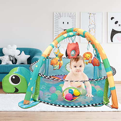 Baby Spieldecke, Spielbogen Baby, Krabbeldecke Baby Rutschfest, Baby Gyms, Babygehege mit Spielzeug und Ozeanbällen, Erlebnisdecke Gym. (Schildkröte/Grün)