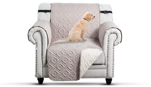 Moonlight Bedding Sofa Cover Water Resistant Sofa Slipcovers 1 Seater, Non Slip Reversible Sofa Covers for Kids/Dogs, Washable Quilted Sofa Protectors from Pets with Elastic Strap (Chair, Beige/Cream)