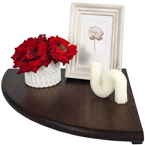 Handgearbeitet Eckregal Hängeregal, Esche Massivholz Eckregal runde Enden Wandregal Holz, Regal Pflanzenregal für Schlafzimmer Wohnzimmer Küche, Ecke, Kinderzimmer, Bücher, Radius 35cm