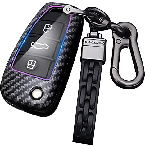 ontto Autoschlüssel Hülle Schlüsselhülle Passt für Audi A1 A3 8P A4 A5 B6 B7 A6 A7 C5 C6 4F Q3 Q5 Q7 TT S3 S4 S6 Zubehör Plastik Schutzhülle Cover Schlüsselanhänger Schlüsseletui-Kohlefaser Schwarz