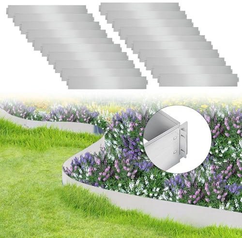 Sonnewelt Bordure de pelouse en métal galvanisé - Bordures de Jardin Bord la Pelouse-pour Cour, Jardin, Ferme - Argenté (Longueur 15 m - Hauteur : 18 cm)