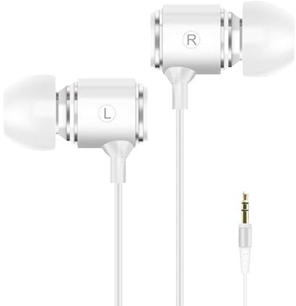 WMSZMSM Headphones with Extra Long Cord and Earbuds for PC, TV and Computer - No Mic, White, 10FT