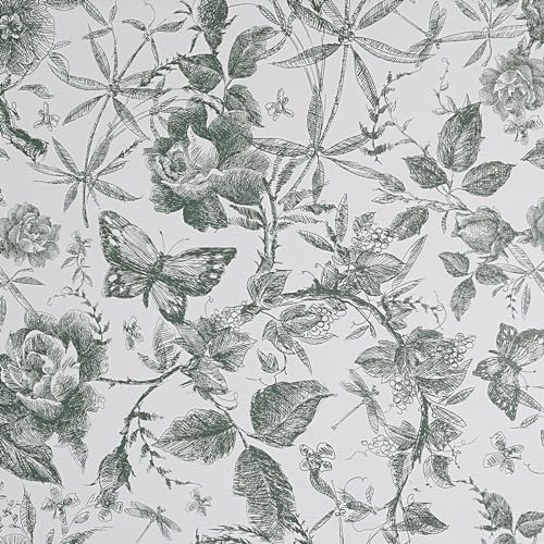 LOVADA Peel and Stick Wallpaper - 15.7x118 Inch Rose and Butterfly Floral Pattern, Black & White Vinyl Self-Adhesive Wallpaper for Cabinets, Feature Wall, Modern Home Decor