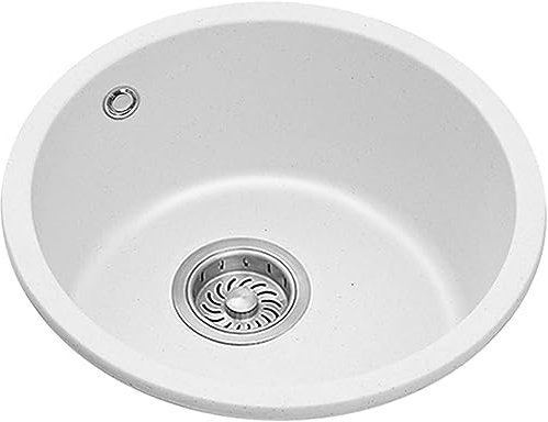 Fregaderos De Piedra De Cuarzo, Redondo, Blanco, Cocina, Barra Incorporada, Lavabo Redondo, Piedra Engrosada (Color: Blanco, Tamaño: 42 Cm)