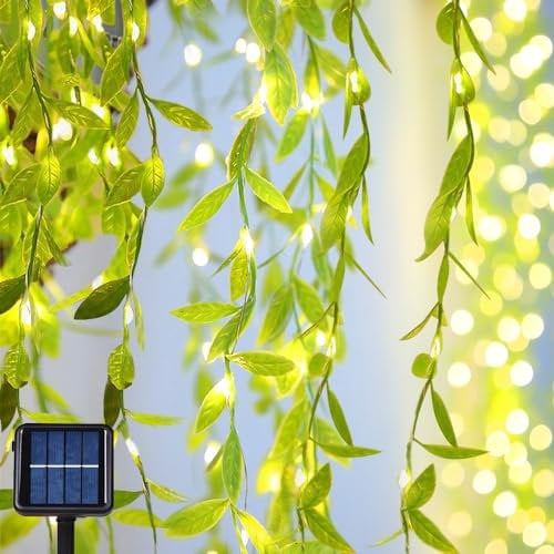 HIQE-FL Lichterkette Außen Solar,10M 100LED Weidenblatt Lichterkette,8-Modi Solar Lichterkette Weidenblatt,Lichterkette Außen Für Hochzeit,Wasserdicht Solarlichterkette,Party Garten Dekoration