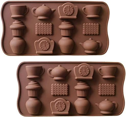 2pc Teapot Clock Cupcake Silicone Mould ice, Yoghurt, Candy, Sweet, Jelly, Wax, Chocolate