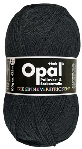 Frida's Wollhaus Opal 100 g Uni 4-fach Sockengarn Strümpfe Stricken filzfrei Wolle 35 Farben (2619 | Tiefschwarz)