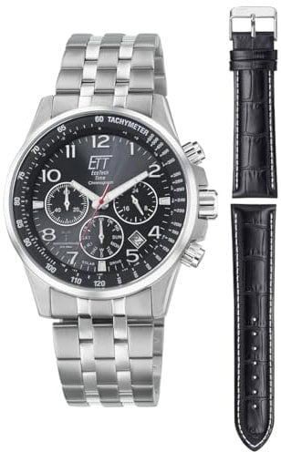 ETT Eco Tech Time Funk Solar Herren Uhr Analog mit Edelstahl massiv Armband EGS-11610-22MS
