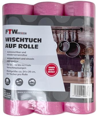 FTWDesign Universal Wischtuch auf Rolle in pink im 3er Set