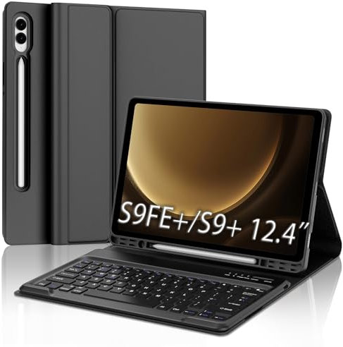FOGARI Samsung Galaxy Tab S10 Plus/S9 FE Plus/S9 Plus Case Keyboard | Slim Case Cover with Detachable Bluetoooth UK Layout Keyboard for Samsung Galaxy Tab S10+/S9FE+/S9+ 12.4 inch - Black