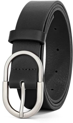 WHIPPY Leder Gürtel Damen Ledergürtel Herren Mode Gürtel silberne Schnalle für Jeans Hosen,120cm schwarz