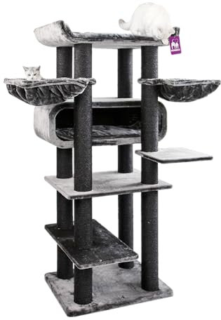 Petrebels Maine Coon Kratzbaum XXL, Route 190 cm hoch, Design Kratzbaum für große Katzen, mit Ø 12cm Natur-Sisal Stämme, Farbe Schwarz