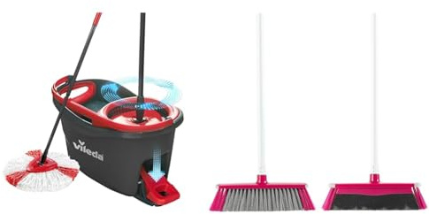 Vileda Turbo Microfibre Mop And Bucket Set, Spin Mop For Cleaning Floors & Kleeneze KL076113EU7 2 in 1 Sweeping Brush – Foam Brush with 130 cm Handle