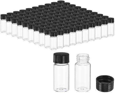 PATIKIL 5 ml klare Glasfläschchen, 100er Pack Probengefäße mit Schraubverschluss Reagenzglas auslaufsicher für Laborspeicherung