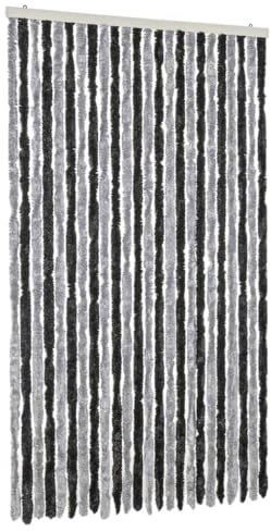 vidaXL Fly Curtain, Insect Blind with Hook, Door Curtain, Adjustable Length and Width, Grey and Black, 100 x 200 cm Chenille