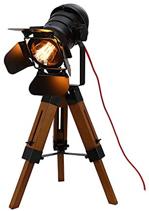 Kaichenyt Stativ-Stehlampe, LED Vintage Stehleuchte Industriedekor Holzleuchten mit Dreifuß Verstellbare Höhe (Ohne Enthalten Glühbirne)