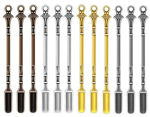 YCLFHOO 12 Pcs Snuff Spoon Mini Shovel Spoon Medicine Spoon Measuring Spoon,Coke Spoon for Filling Vials with Salts/Wax/Oil/Sand(Gold/Silver/Antique Silver/Bronze) They are Gold, Silver, Antique silv