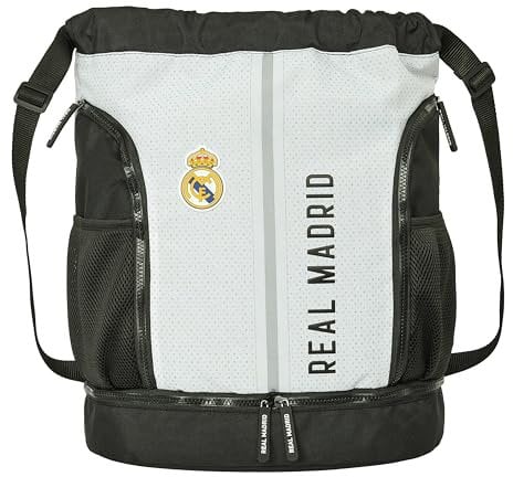 REAL MADRID 1ª EQUIPACIÓN 24/25 - Mochila Saco, Mochila, Ideal para Niños de Diferentes Edades, Cómoda y Versátil, Calidad y Resistencia, 34x15x43 cm, Color Blanco/gris