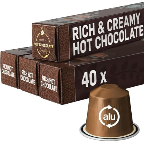 RICH & CREAMY Hot Chocolate Pods | Compatible with Nespresso | 40 Dark Chocolate Alu capsules | Perfect for a delicious Café Mocha or the kids