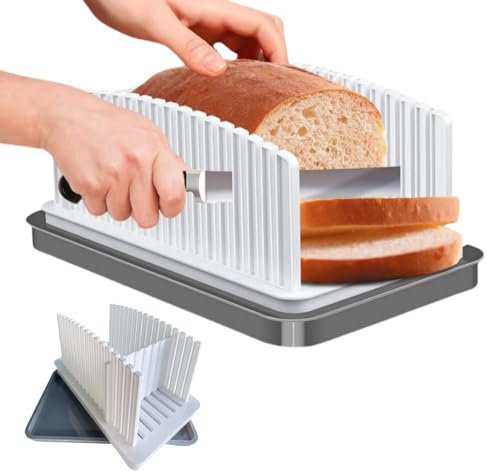 RedFlameDS Bread Cutter - Adjustable, Foldable Toast Slicer with Crumb Tray & Cutting Guide for Homemade Bread