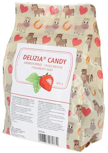 Kerbl Delizia Candy (Geschmacksrichtung Erdbeere/Minze, 600 g Beutel, Leckerli für Pferde, hochwertige und natürliche Zutaten) 3227336