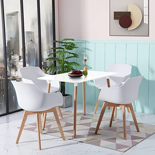 LafeuR Essgruppe Esstisch mit 4 Stühlen Esszimmergruppe, Rechteckig Küchentisch und 4er Set Esszimmerstühle mit Armlehnen für Küche Wohnzimmer Garten Balkon(Weiß Tisch+4 Weiß Stuhl)