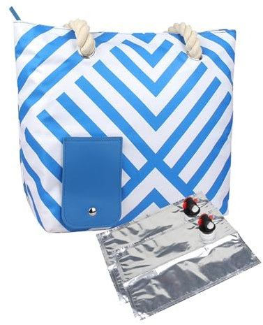 Sac à Vin Plage avec Distributeur Caché/Compartiment Isolé, Sac De Transport Portable, pour Films, Concerts, Plages, Piscines, Shopping (Bleu)