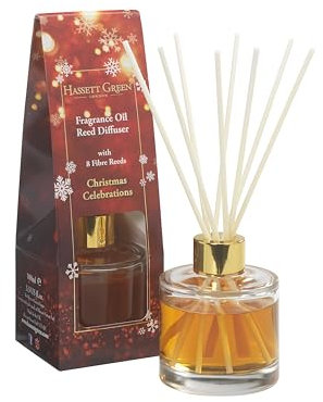 Hassett Green London - Christmas Celebrations - Fragrance Oil Reed Diffuser - 100ml Glass Bottle with 8 Fibre Reeds