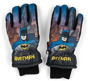 DC Comics Batman Kinder Winter Skihandschuhe für Jungen, Winterhandschuhe wasserdicht und winddicht, Schneehandschuhe, warme Handschuhe für Snowboard und Skifahren Schwarz (Schwarz, 8-10 Jahre)