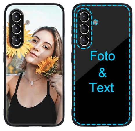MXCUSTOM Personalisierte Handyhülle für Samsung Galaxy A56 5G, Benutzerdefiniert Kratzfest Gehärtetes Glas Weicher Stoßfänger Hülle mit Eigenem Foto Bild Text Individuelle Schutzhülle(GHS-BK-P1)