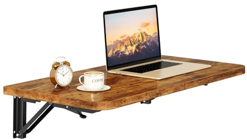 IBUYKE Tavolo da Parete Pieghevole, Salvaspazio Versatile Tavolo a Scomparsa da Muro, tavolino da Lavoro per Ufficio Domestico, Cucina, Bar, Salotto, Bagno, Marrone TVT005H