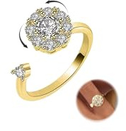 Maynor Anxiety Ring für Damen Frauen，Verstellbare Gold Zirkon Blumen Skills Ringe，Anti Stress Rings，Stress Spinner Fidget Ring gegen Angst–Geschenk für Frauen