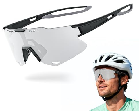 Sportbrille Outdoor-Sonnenbrille Fahrradbrille ultraleicht beschlagfrei silberfarben verstellbare TR90-Bügel stoßfeste Gläser geeignet für Männer Frauen Radfahren Bergsteigen Autofahren Angeln