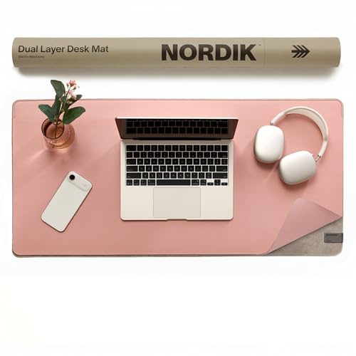 Nordik Felt and Leather Desk Mat - Desert Blush Pink - 89 X 43cm - Felt and Vegan Leather Desk Blotter with Document Hideaway - Large Computer Mats for Desktop - Ideal Keyboard Mat for Office and Home